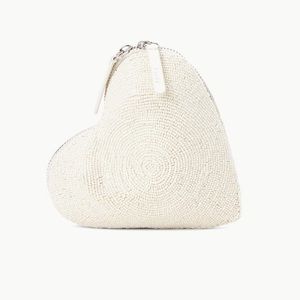 STAUD Beaded Heart Clutch in Cream